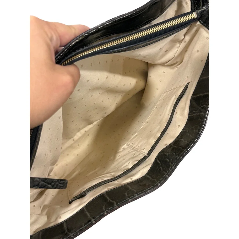 Kate Spade New York Grey Croc Embossed Patent Leather Tote Bag Shoulder Purse